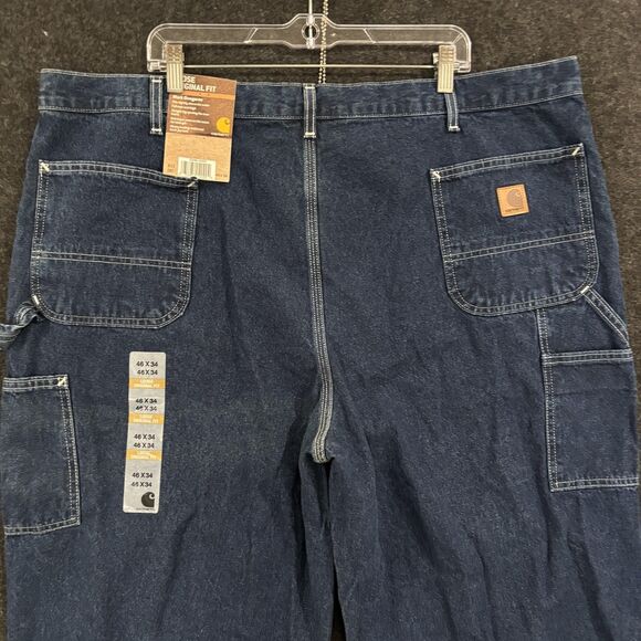Carhartt Jeans Mens 46x34 Blue Loose Original Fit Work Dungaree Denim Pants - Picture 4 of 12